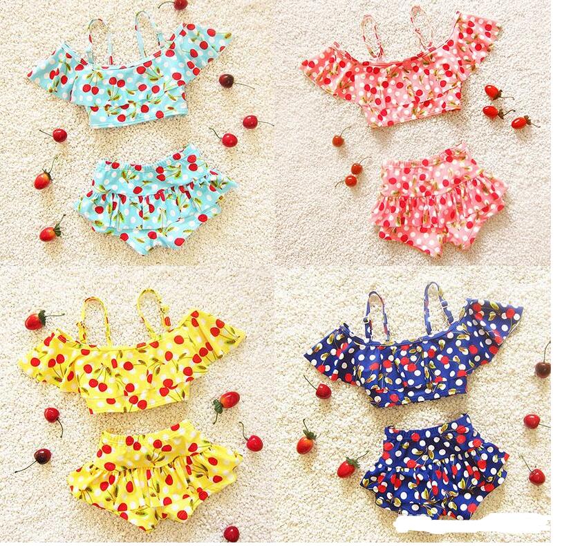Baby Girls Bikini Cherry Printing 2 Pieces Cherry Pattern Tankinis Swimwear Girls Swimsuit Two-pieces Swim Clothes 2-9T